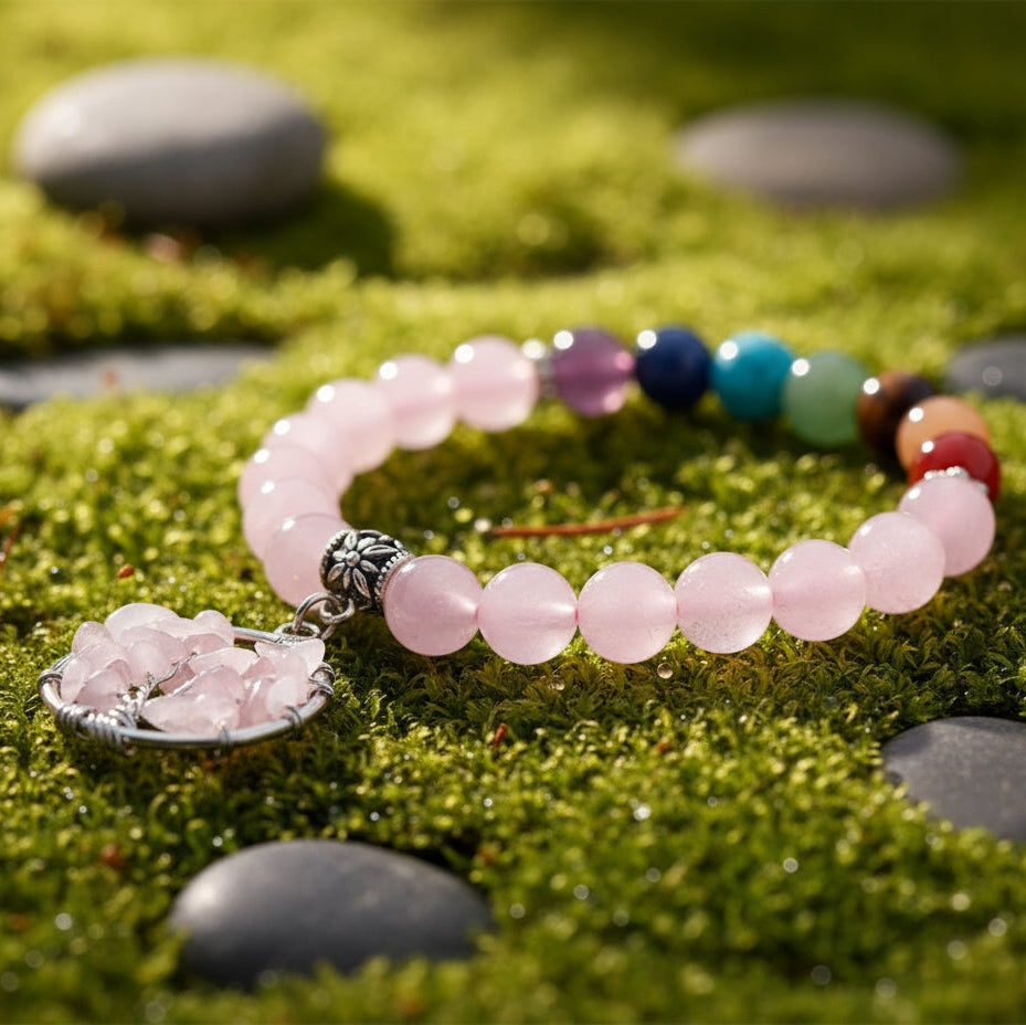 Rose Quartz Chakra Tree of Life Bracelet
