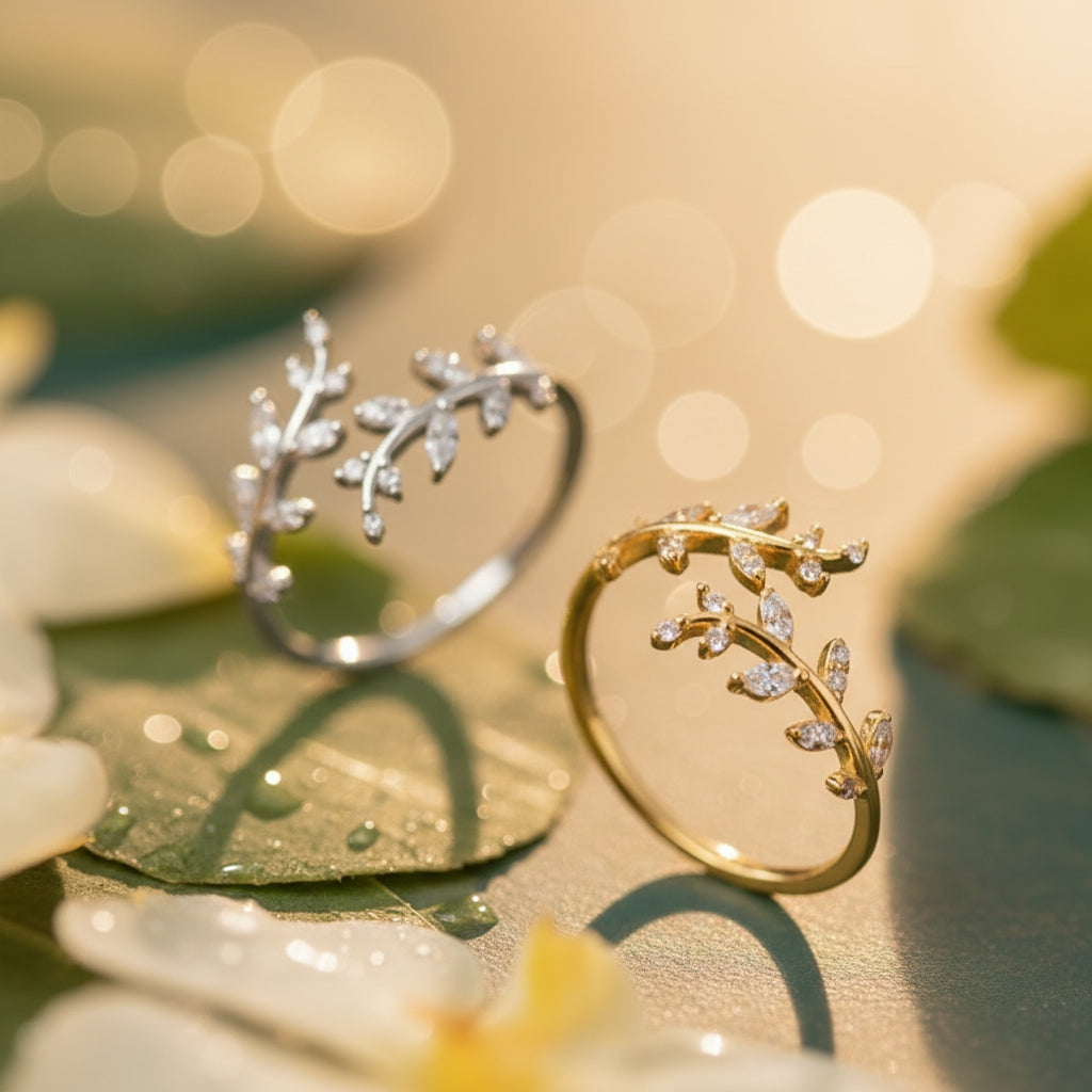 Crystal Leaf Vine Ring