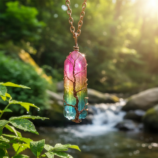Tree of Life Multicolor Healing Crystal Quartz Pendant