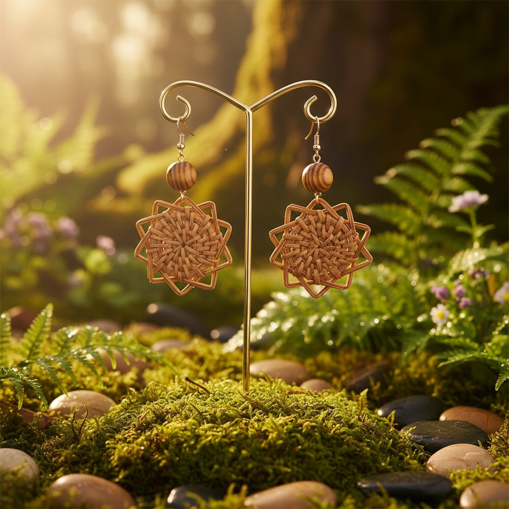 Handmade Rattan Sunburst Earrings