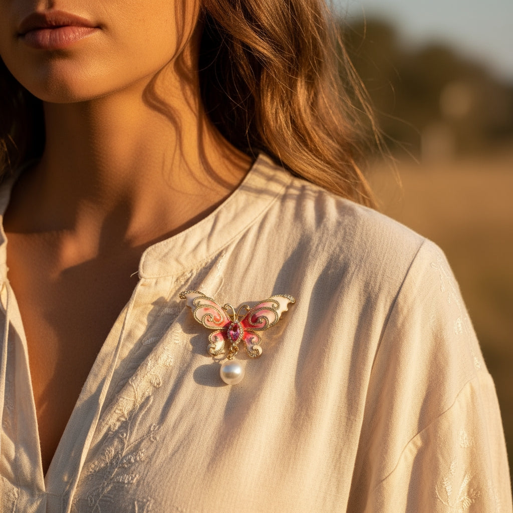 Enchanted Butterfly Pearl Brooch