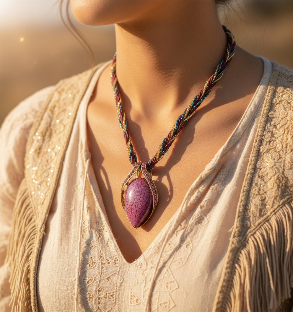 Boho Gemstone Teardrop Necklace