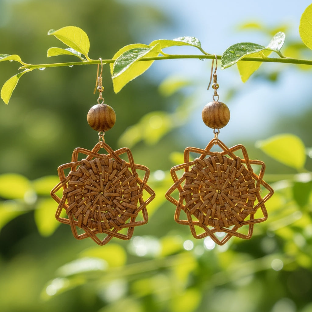 Handmade Rattan Sunburst Earrings
