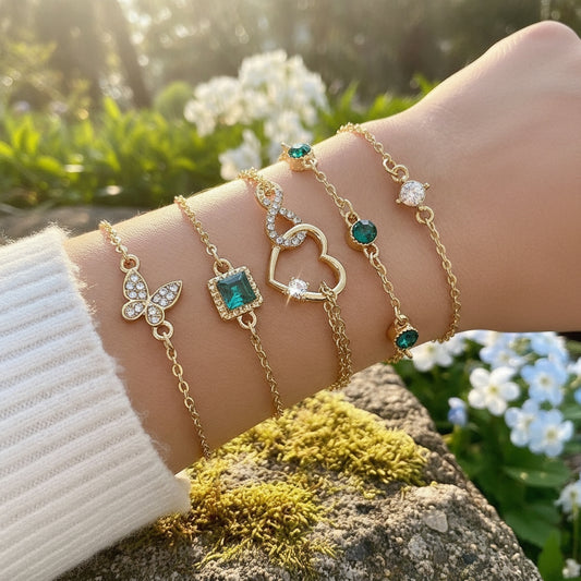 Boho Charm 5 Pcs Crystal Bracelet Set