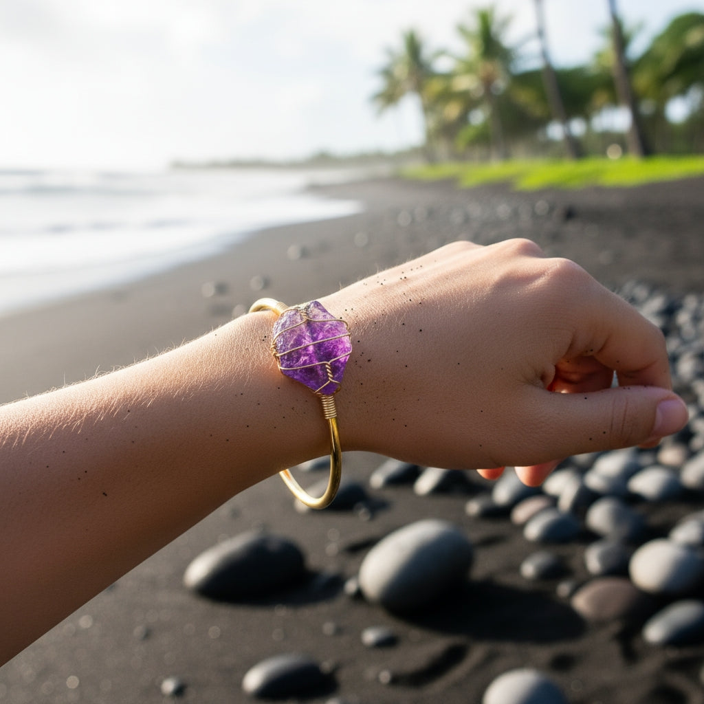 Raw Crystal Wire-Wrapped Cuff Bracelet