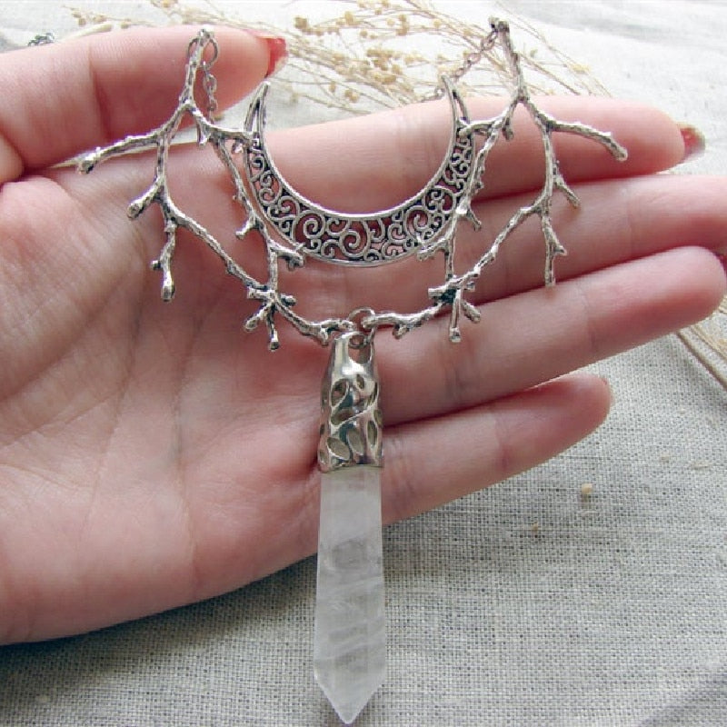 Mystic Moonlight: White Crystal Branch Necklace