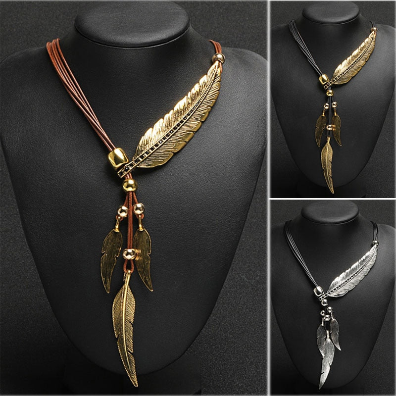 Enchanting Leaf and Feather Necklace