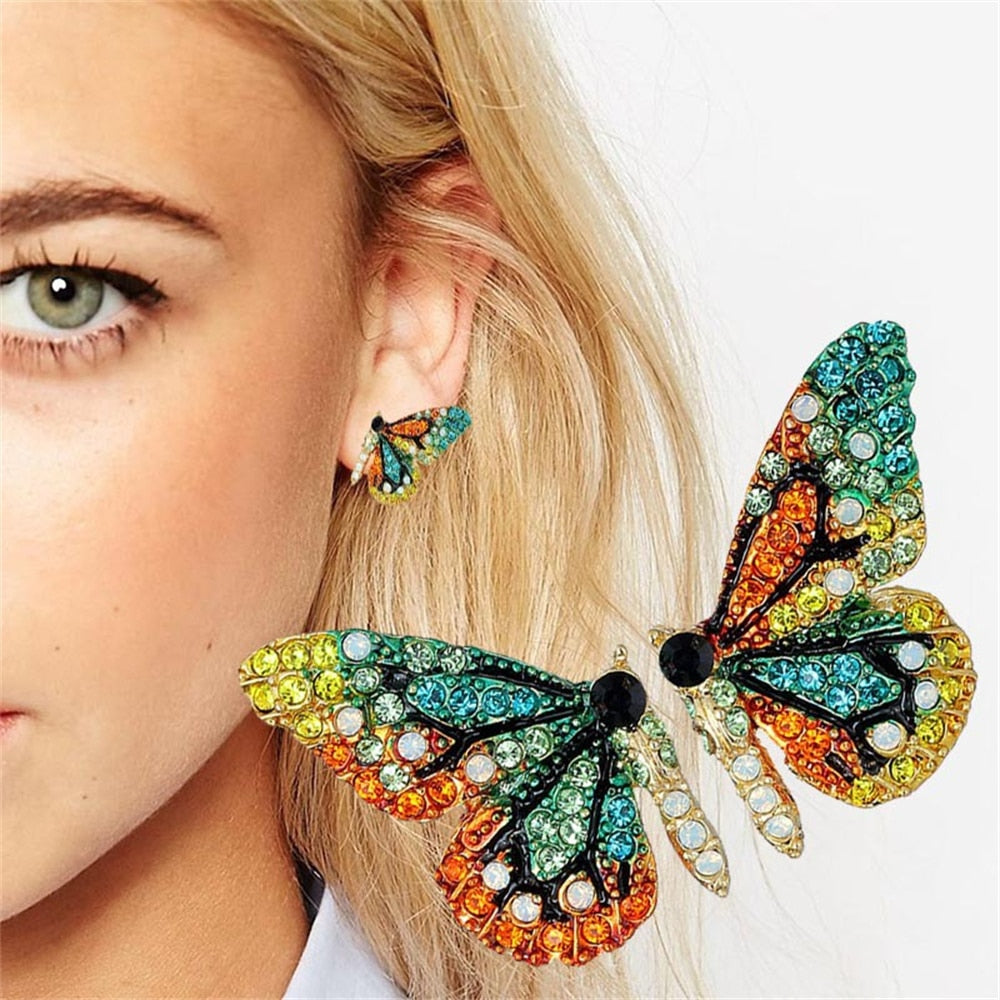 Exquisite Rhinestone Butterfly Stud Earrings