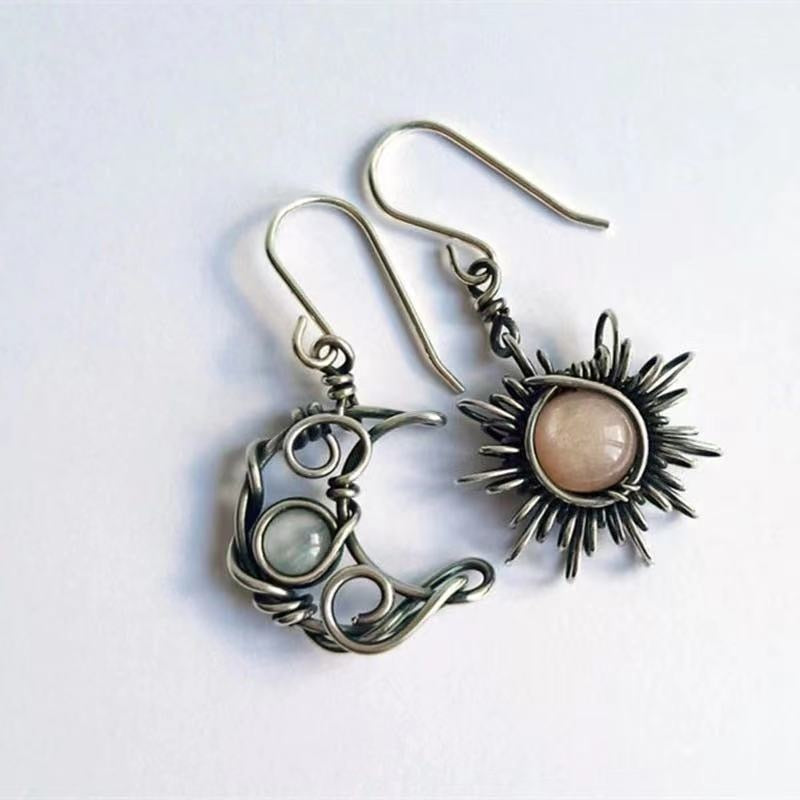 Sun and Moonstone Crystal Drop Earrings