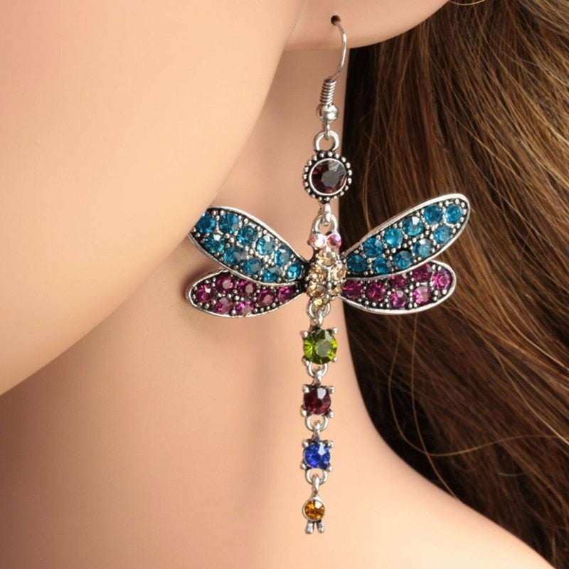 Exquisite Crystal Dragonfly Hook Earrings