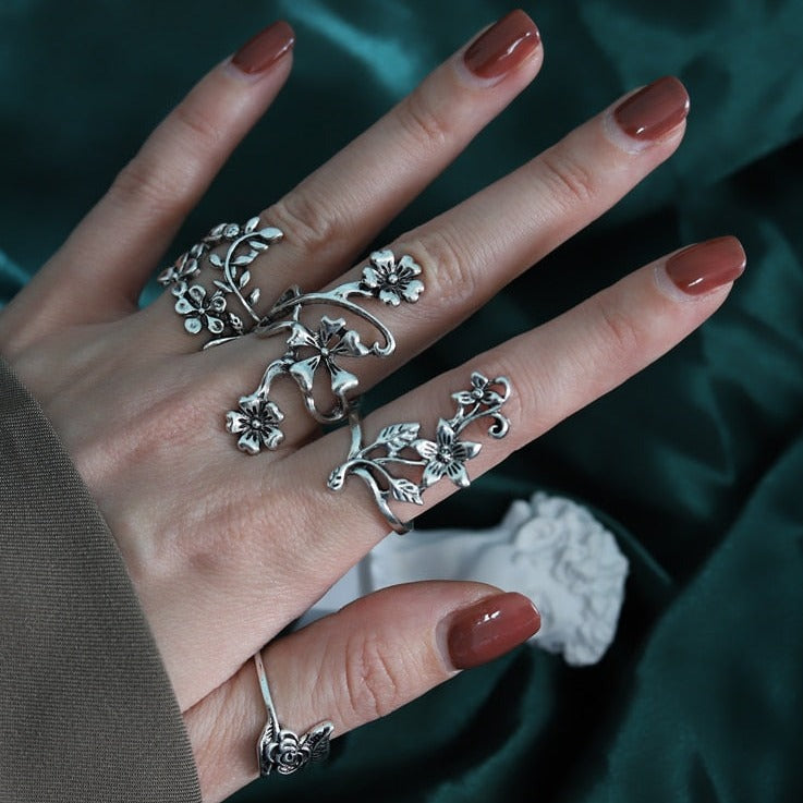 Forest Vine & Flower Ring Set