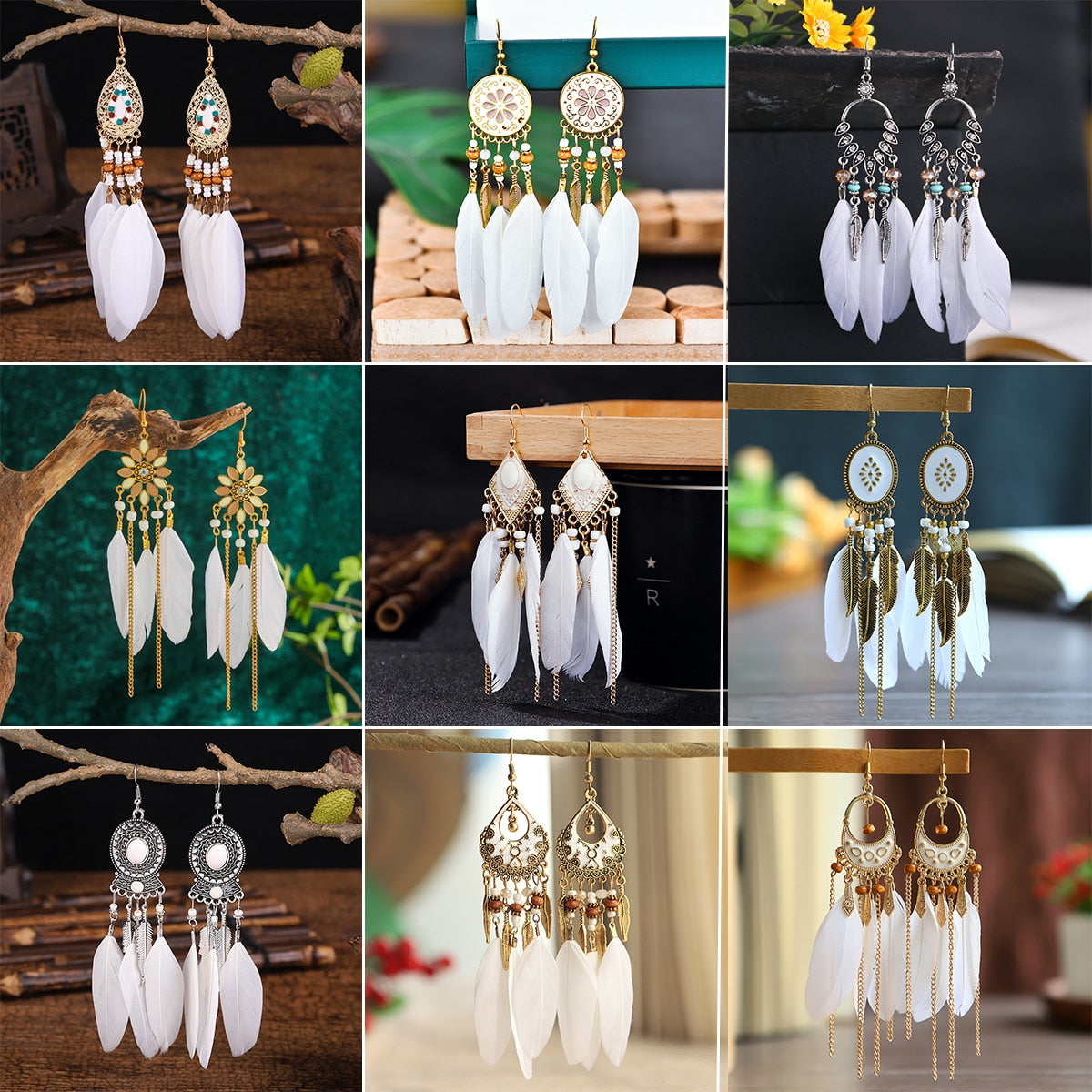 Bohemian Ivory Feather Earrings